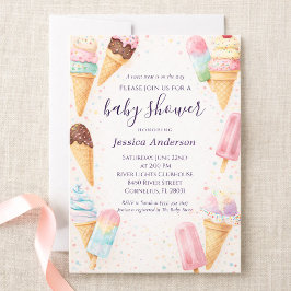 Invitación Sweet Pastel Watercolor Ice Cream Baby Shower