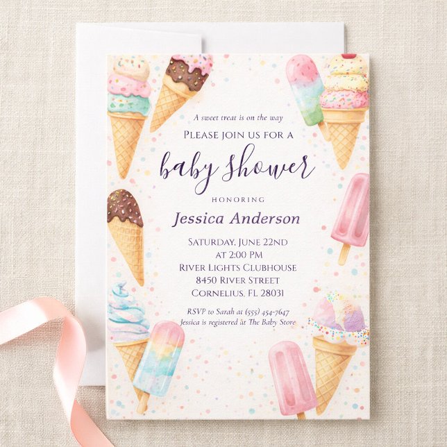 Invitación Sweet Pastel Watercolor Ice Cream Baby Shower (Subido por el creador)
