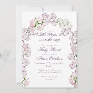 Invitación Sweet Pea flower arch Baby brunch elegant lavender
