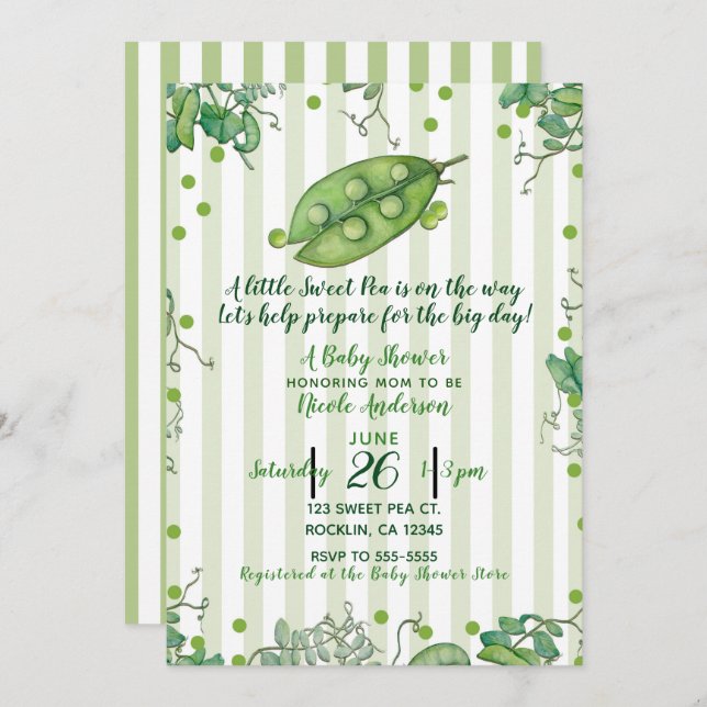 Invitación Sweet Pea Green Whimsical Polka Dot Baby Shower (Anverso / Reverso)