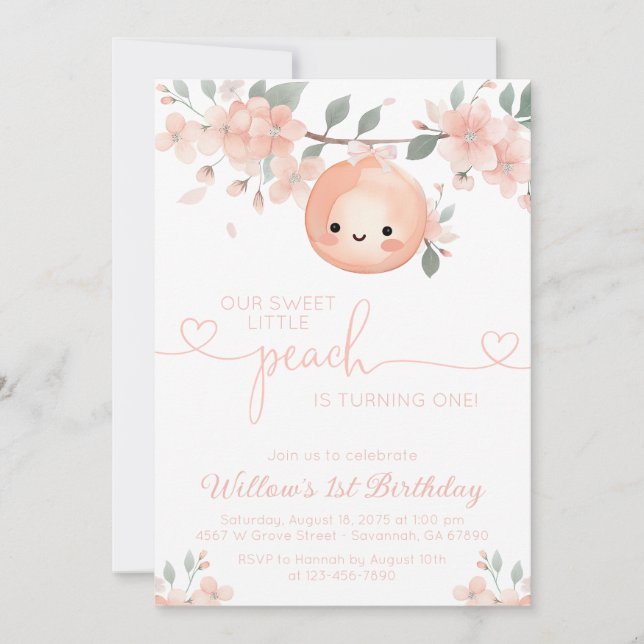 Invitación Sweet Peach 1º cumpleaños (Anverso)