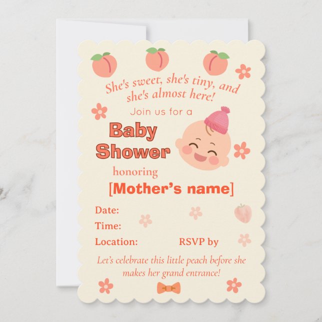 Invitación Sweet Peach Baby Shower Invite for Baby Girl (Anverso)