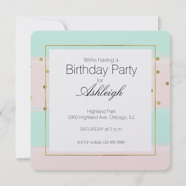 Invitación Sweet Peach Mint Gold Stripes Confetti Cumpleaños (Anverso)