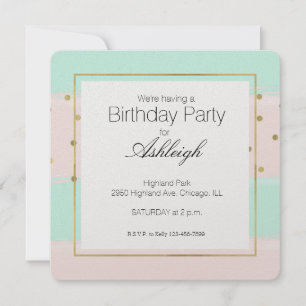 Invitación Sweet Peach Mint Gold Stripes Confetti Cumpleaños