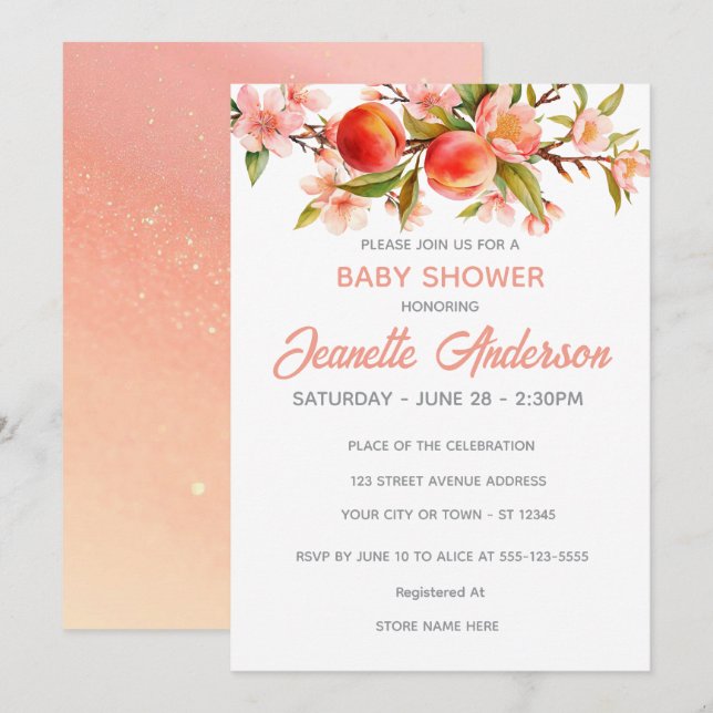 Invitación Sweet Peach Orchard Baby Shower (Anverso / Reverso)