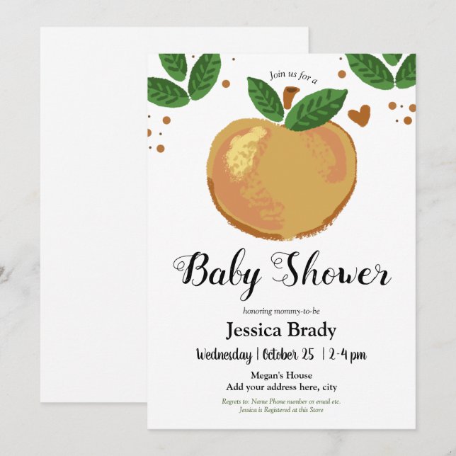 Invitación Sweet Peach with Heart Baby Shower Fiesta (Anverso / Reverso)