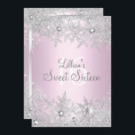 Invitación Sweet Pink 16 Snowflake Winter Wonderland<br><div class="desc">Dulce Dieciséis Invitaciones a la Fiesta de Cumpleaños de Invitación de Invitación de Invierno Rosa y Plata Wonderland. Elegante diseño de copos de nieve de diamante. Por favor tenga en cuenta que todas las imágenes planas no tienen joyas reales.</div>
