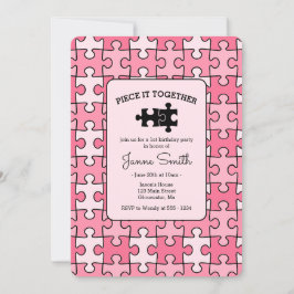 Invitación Sweet Pink Black Piece It Together Puzzle Birday