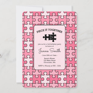 Invitación Sweet Pink Black Piece It Together Puzzle Birday