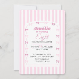 Invitación Sweet Pink Bow Coquette 8th Birthday Party