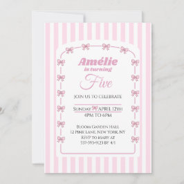 Invitación Sweet Pink Bow Coquette Fifth Birthday Party