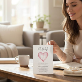 Invitación Sweet Pink Heart Baby Shower Announcement