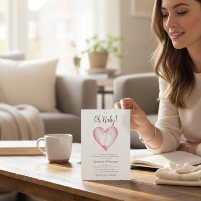 Invitación Sweet Pink Heart Baby Shower Announcement (Subido por el creador)