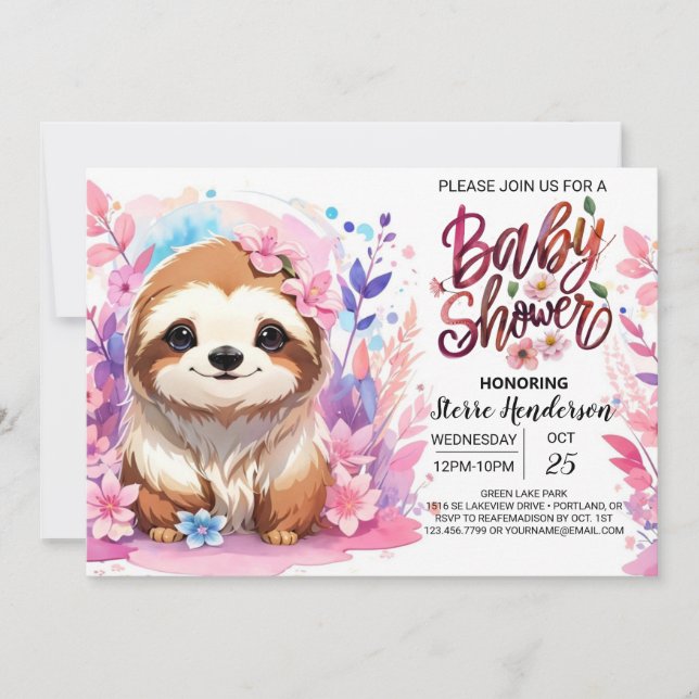 Invitación Sweet Pink Sloth Baby Shower (Anverso)