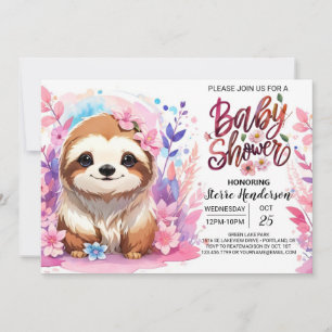 Invitación Sweet Pink Sloth Baby Shower