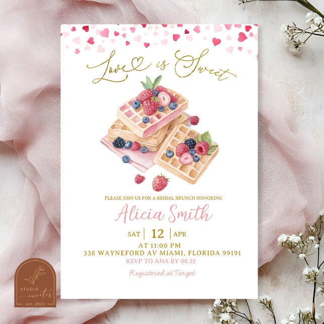 Invitación Sweet Pink Valentine Waffle Bridal Shower Lunch (Subido por el creador)
