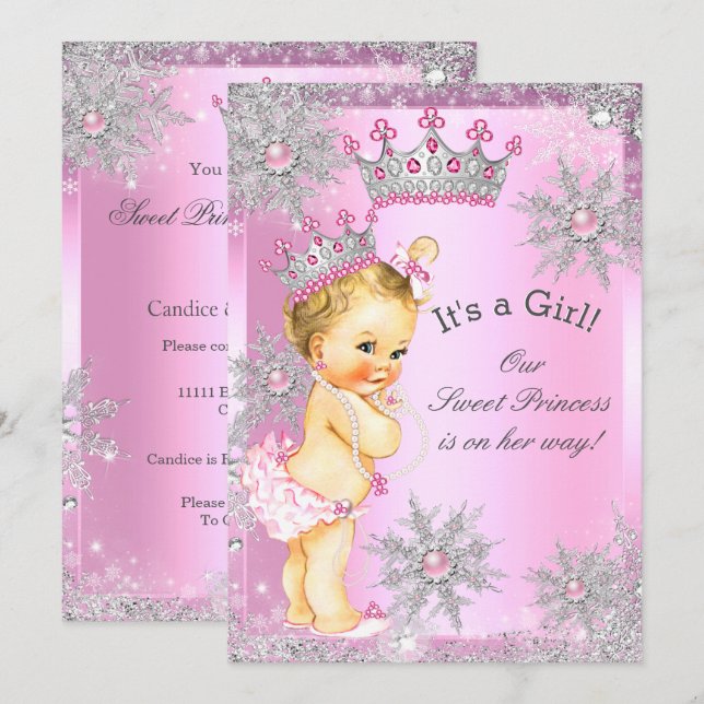 Invitación Sweet Princess Baby Shower Wonderland Pink Blonde (Anverso / Reverso)