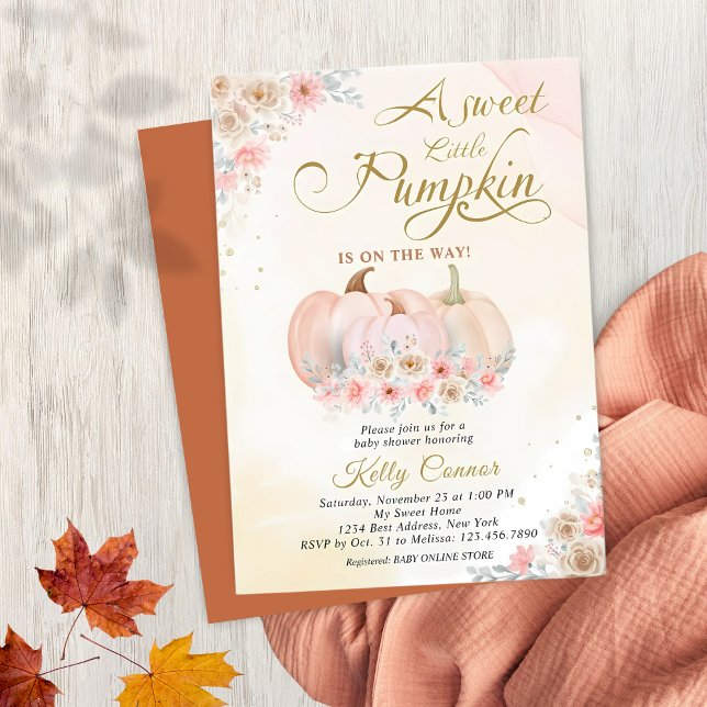 Invitación Sweet Pumpkin Floral Baby Shower (Subido por el creador)