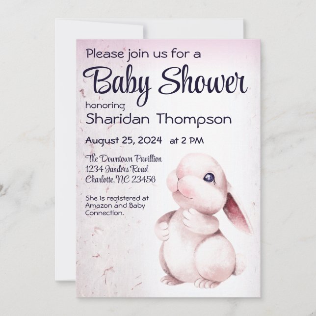 Invitación Sweet Rabbit Baby Shower (Anverso)