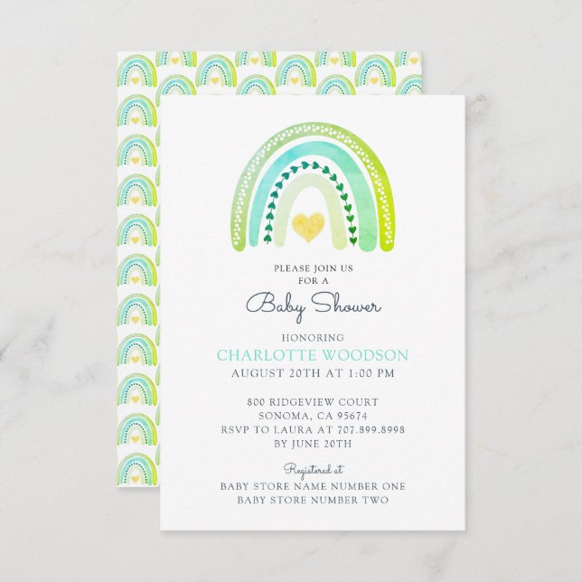 Invitación Sweet Rainbow Watercolor Boy Baby Shower (Anverso / Reverso)