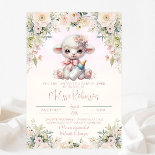 Invitación Sweet Rubor Pink Floral Newborn Lamb Baby Shower