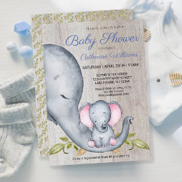 Invitación Sweet Rustic Elephant Blue Boy Baby Shower