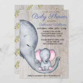 Invitación Sweet Rustic Elephant Blue Boy Baby Shower