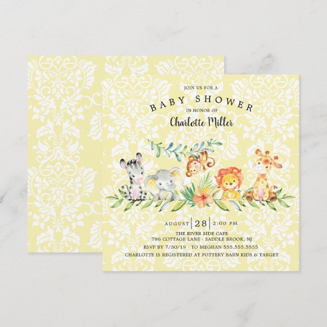 Invitación Sweet Safari Animales género Baby Shower neutro (Anverso / Reverso)