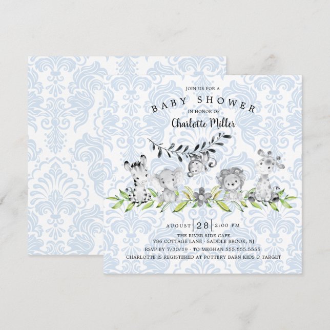 Invitación Sweet Safari Animals Boys Baby Shower (Anverso / Reverso)