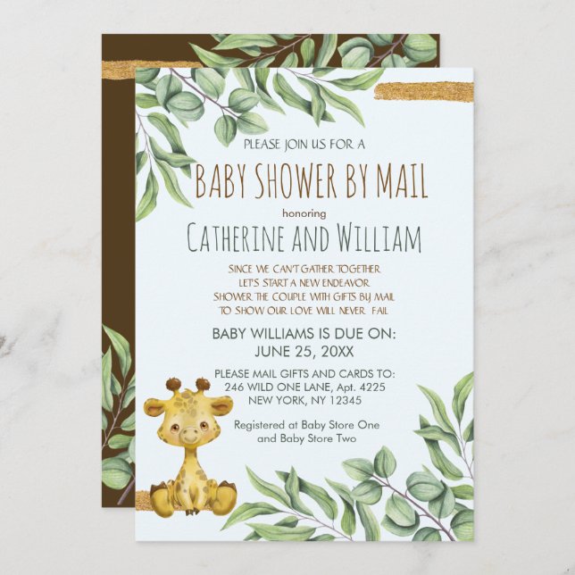 Invitación Sweet Safari Jungle Giraffe Baby Shower Por Correo (Anverso / Reverso)