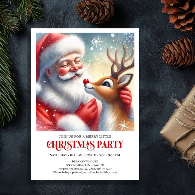 Invitación Sweet Santa Rudolph Christmas Party Invitation (Sweet Santa Rudolph Christmas Party Invitation)