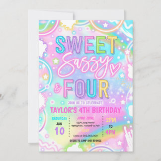 Invitación Sweet Sassy And Four Neon Rainbow 4th Birthday