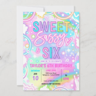 Invitación Sweet Sassy And Six Neon Rainbow 6th Birthday
