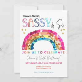 Invitación Sweet Sassy and six Rainbow magical 6th birthday