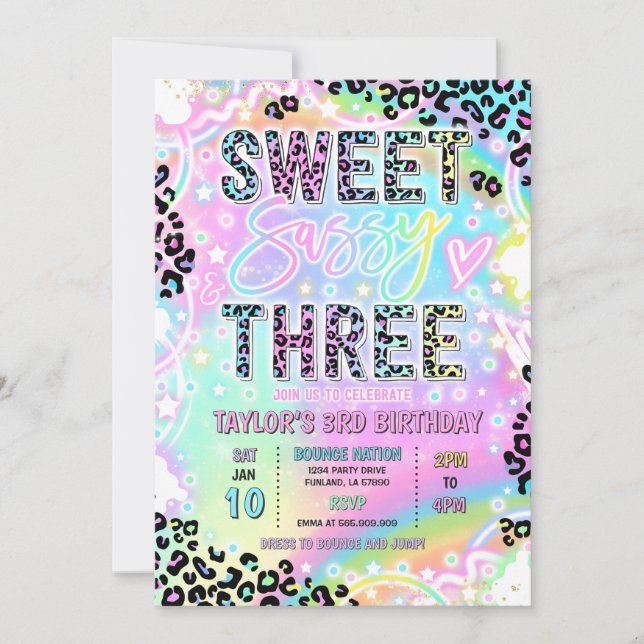 Invitación Sweet Sassy And Three Rainbow Leopard 3rd Birthday (Anverso)
