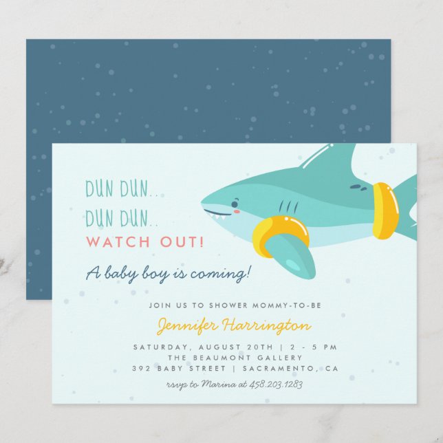 Invitación Sweet Shark Summer Ocean Themed Boy Baby Shower (Anverso / Reverso)