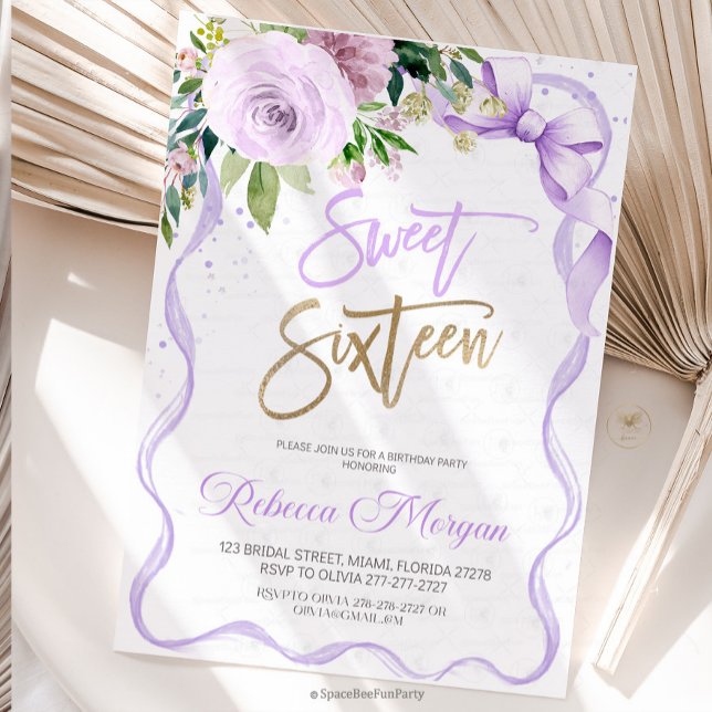 Invitación Sweet Sixteen 16th (Sweet Sixteen, Sweet 16 Invitation, 16th Birthday, Pink Bow Invitation, Floral Watercolor, Birthday )