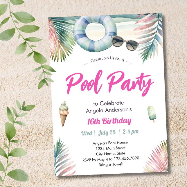 Invitación Sweet Sixteen Birthday Pool Party (Subido por el creador)