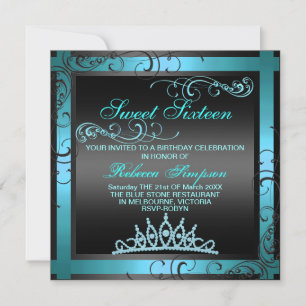 Invitación Sweet Sixteen Blue Tiara Birthday Invitation