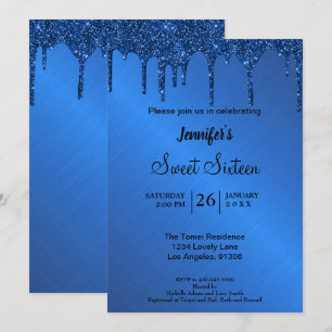 Invitación Sweet Sixteen con brillo metálico azul