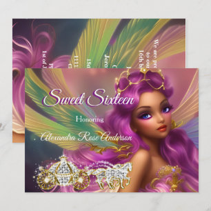 Invitación Sweet Sixteen Cuento de Hadas Carruaje Morado Rosa