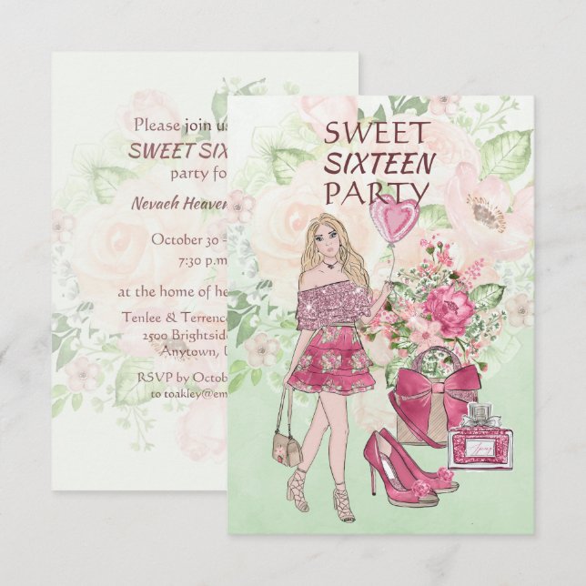Invitación Sweet Sixteen Daughter Birthday Invitation (Anverso / Reverso)