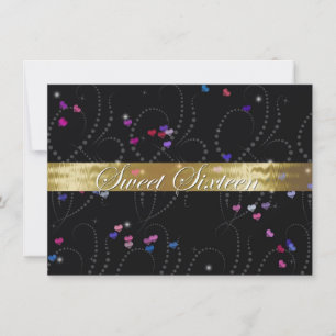 Invitación Sweet Sixteen, elegante negro y dorado