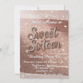 Invitación Sweet Sixteen In Rose Gold and Pearls Birthday