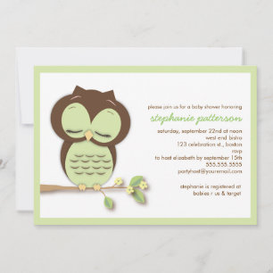 Invitación Sweet Sleepy Green Owl Neutral Baby Shower