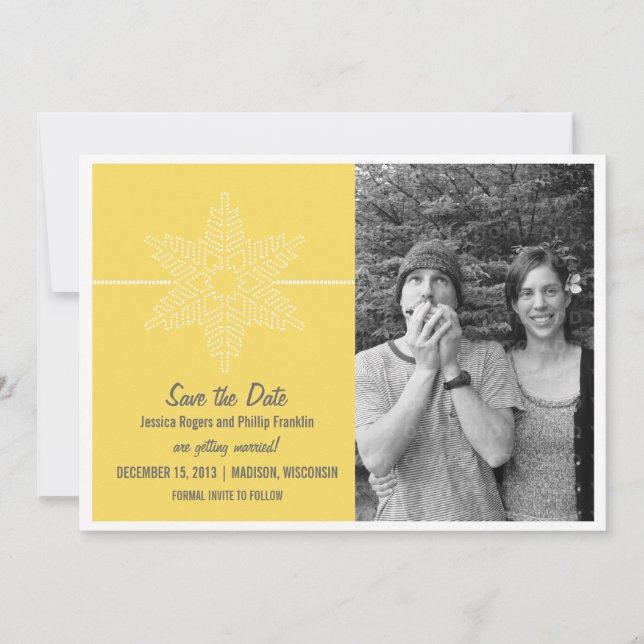 Invitación Sweet Snowflake Save the Date Invite, amarillo (Anverso)
