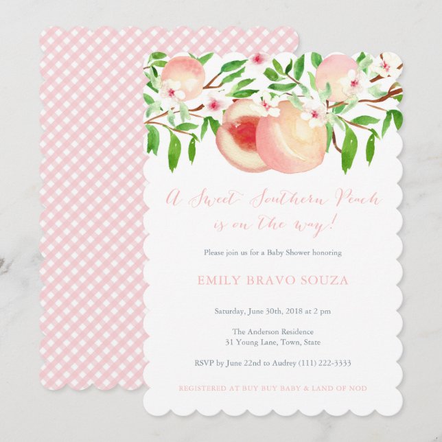 Invitación Sweet Southern Peach Little Girl Baby Shower (Anverso / Reverso)
