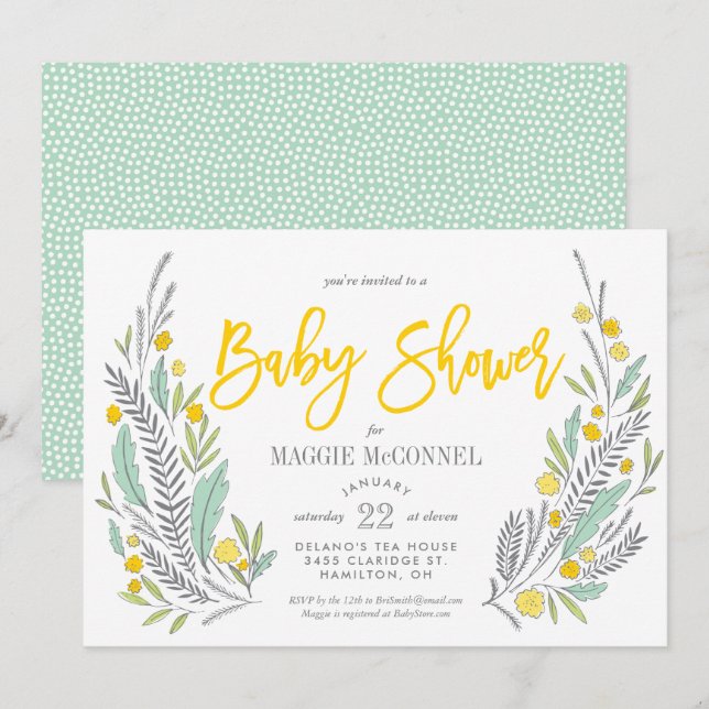 Invitación Sweet Sprigs Género Neutral Baby Shower (Anverso / Reverso)