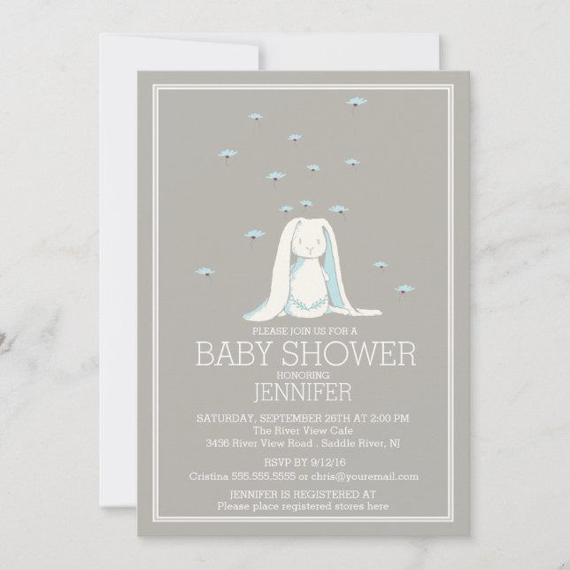 Invitación Sweet Spring Blue Boys Bunny Baby Shower (Anverso)