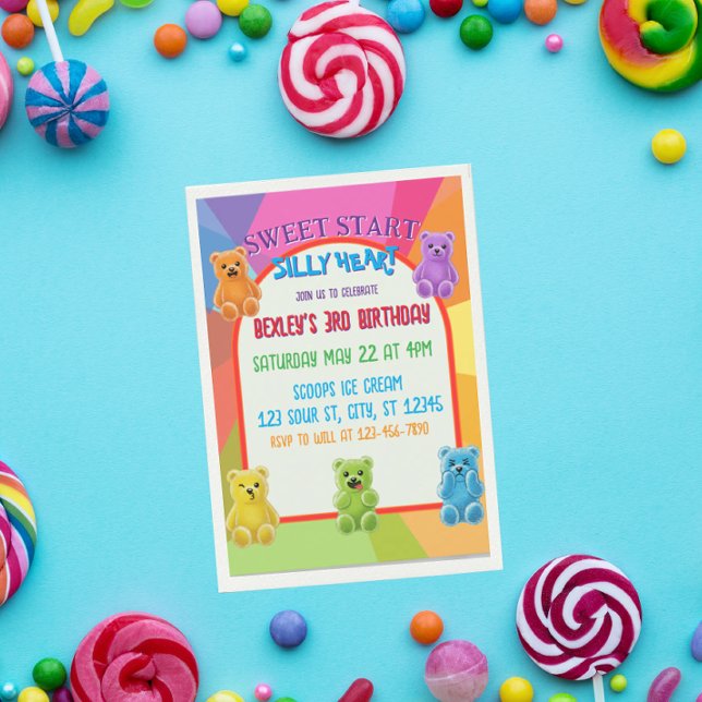 Invitación Sweet Start, Silly Heart Candy Bears Birthday (Subido por el creador)